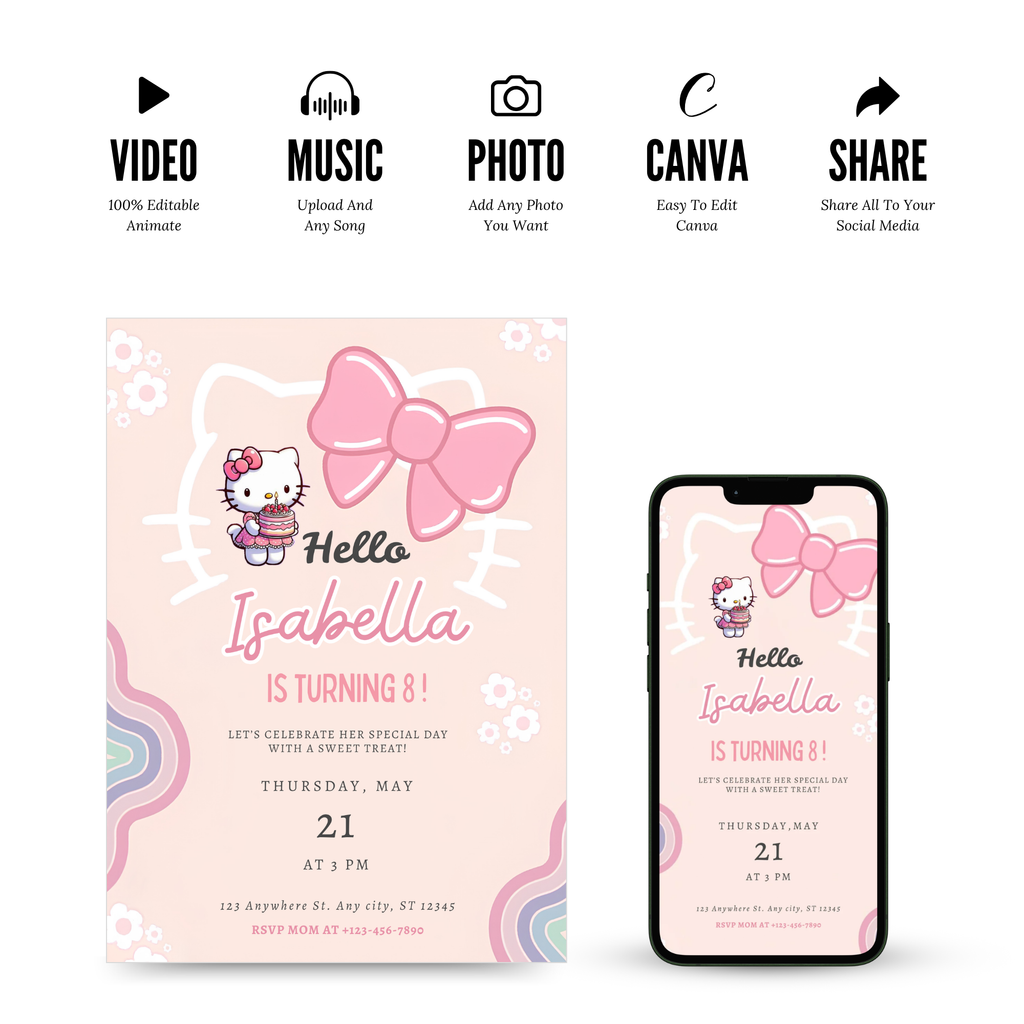 digital hello kitty birthday invitation template