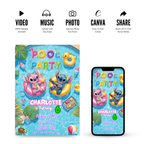 Cartoon tropical pool birthday invitation for boys and girls
