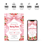 strawberry theme first birthday invitation girl