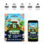 Green pixel birthday invitation template Canva