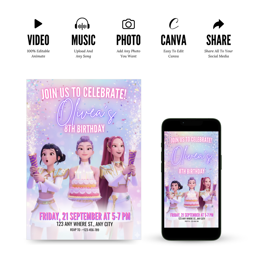 KPOP Demon Hunters Birthday Invitation Template