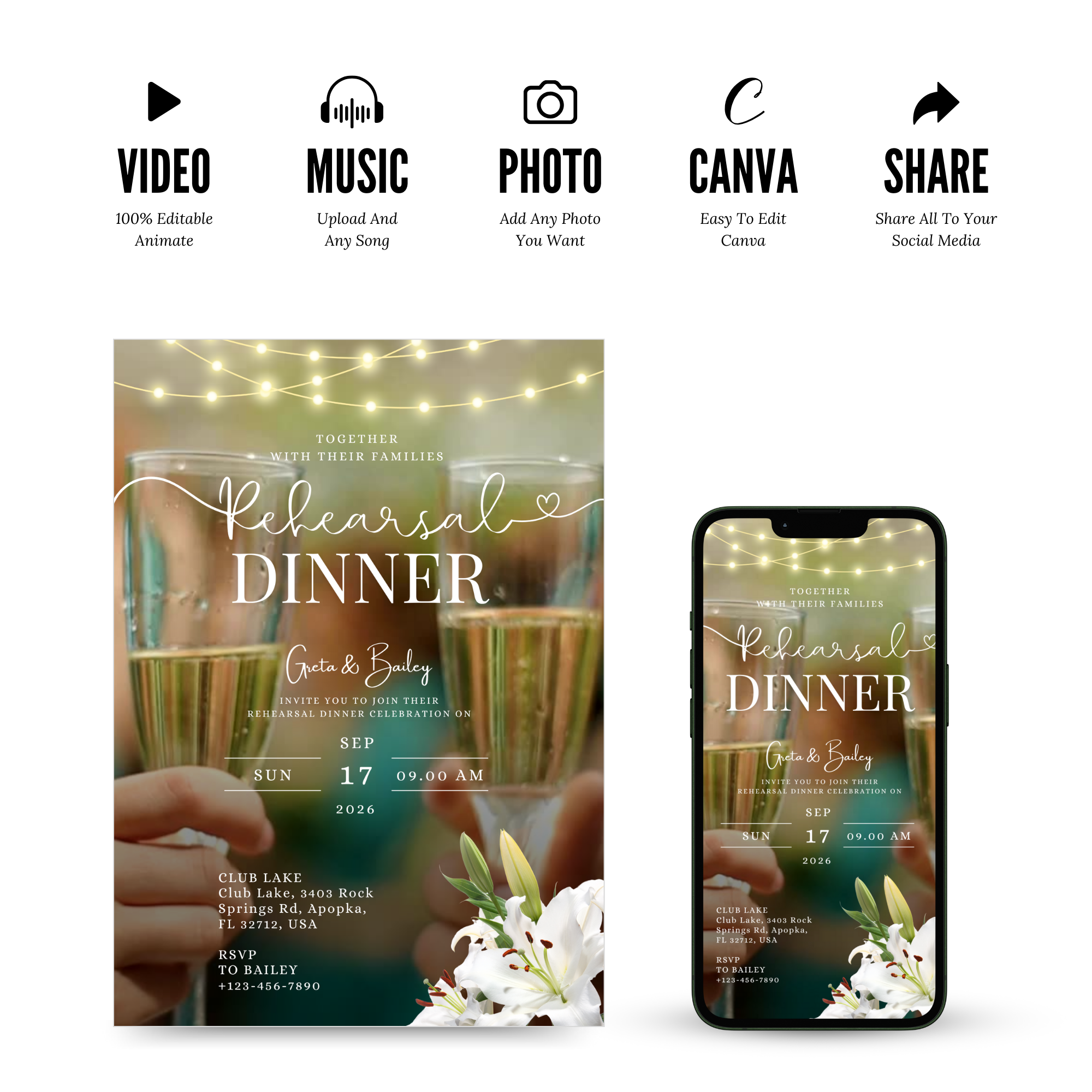 Country style rehearsal dinner rustic wedding invitation template