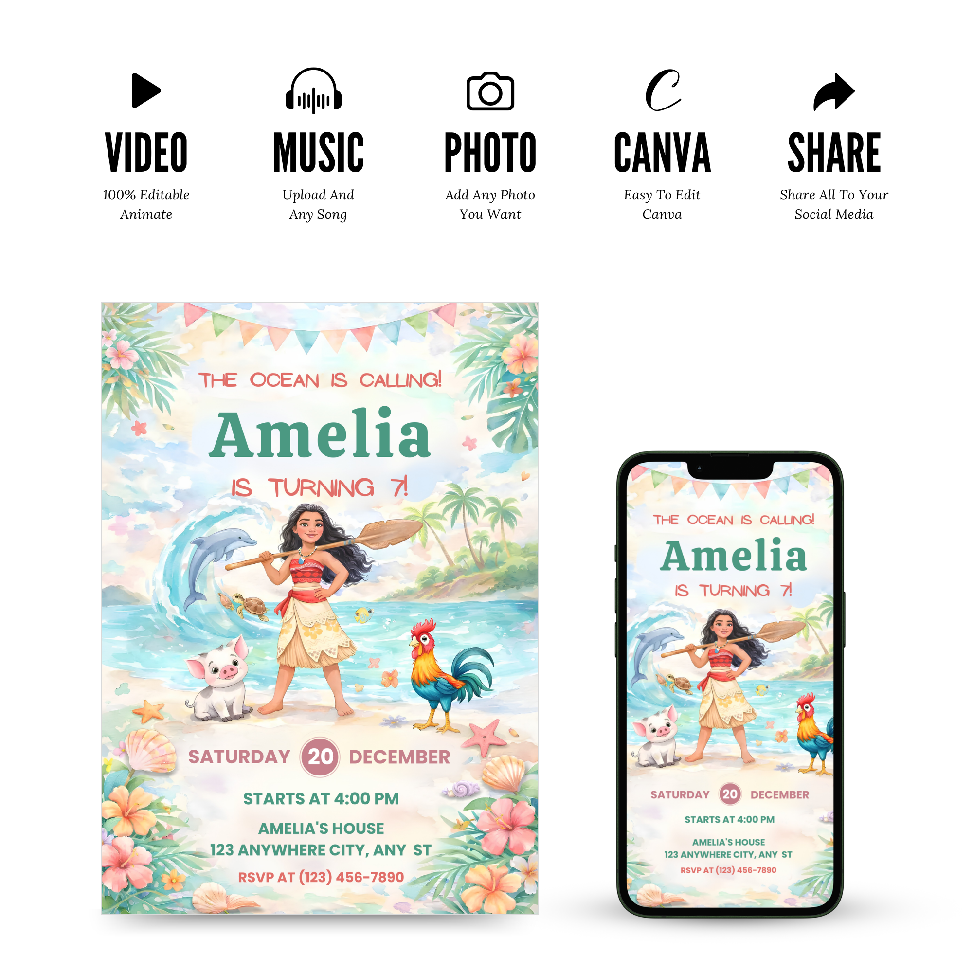 Hawaiian luau birthday invitation for children