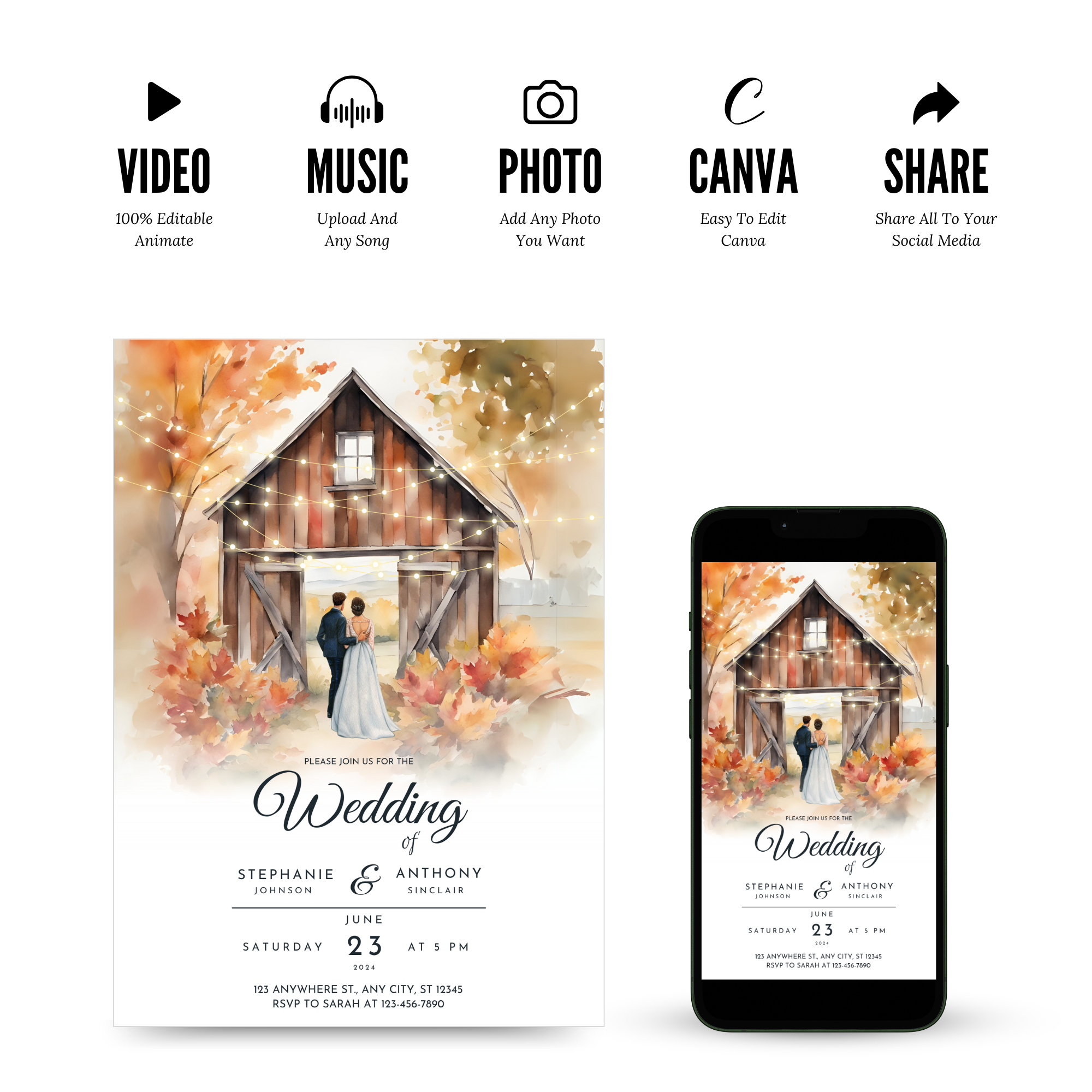 Rustic Barn Wedding Invitation Template