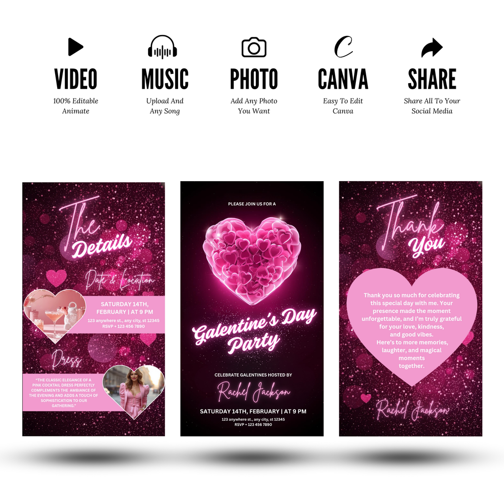 Galentines Day invitation template modern chic style girls party