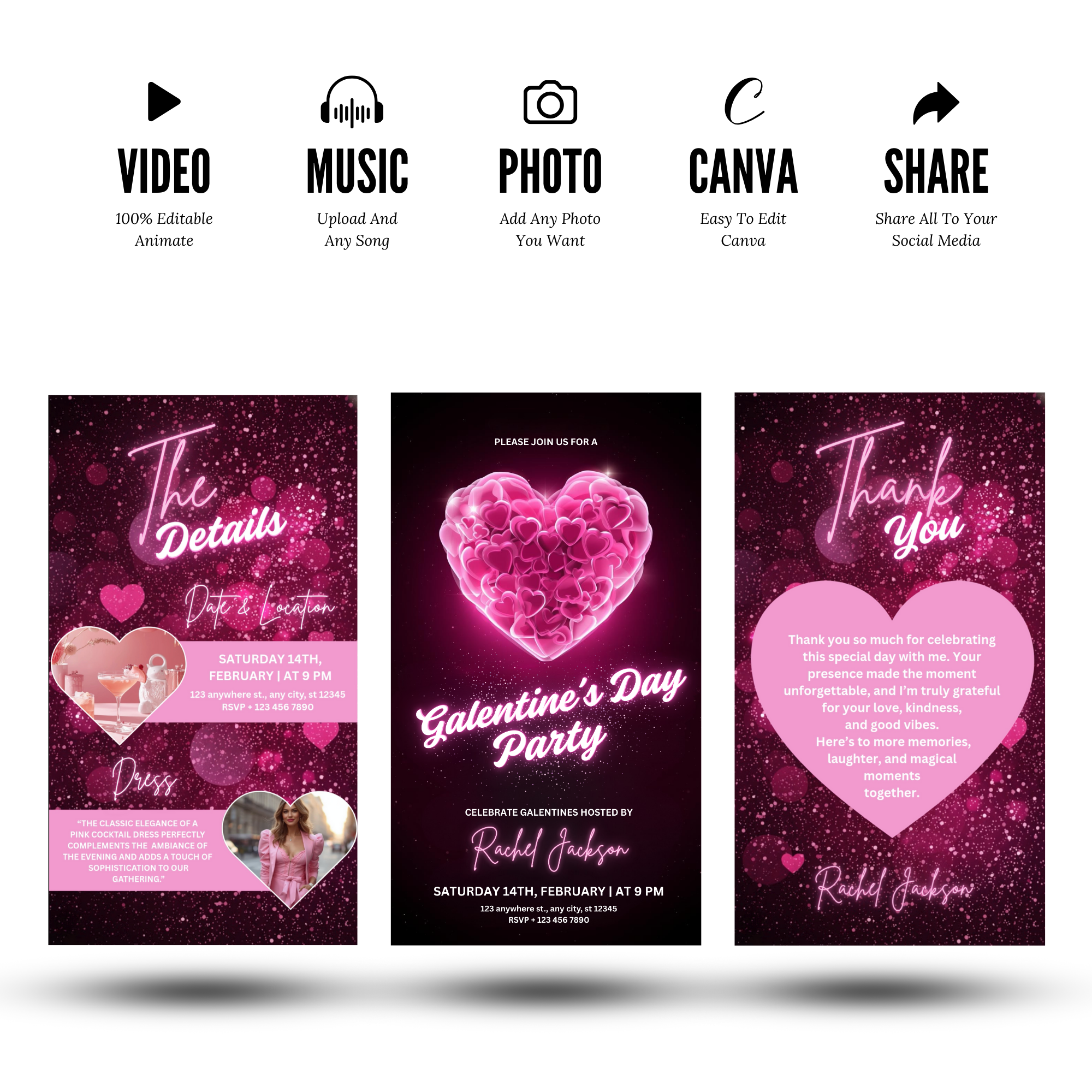 Galentines Day invitation template modern chic style girls party