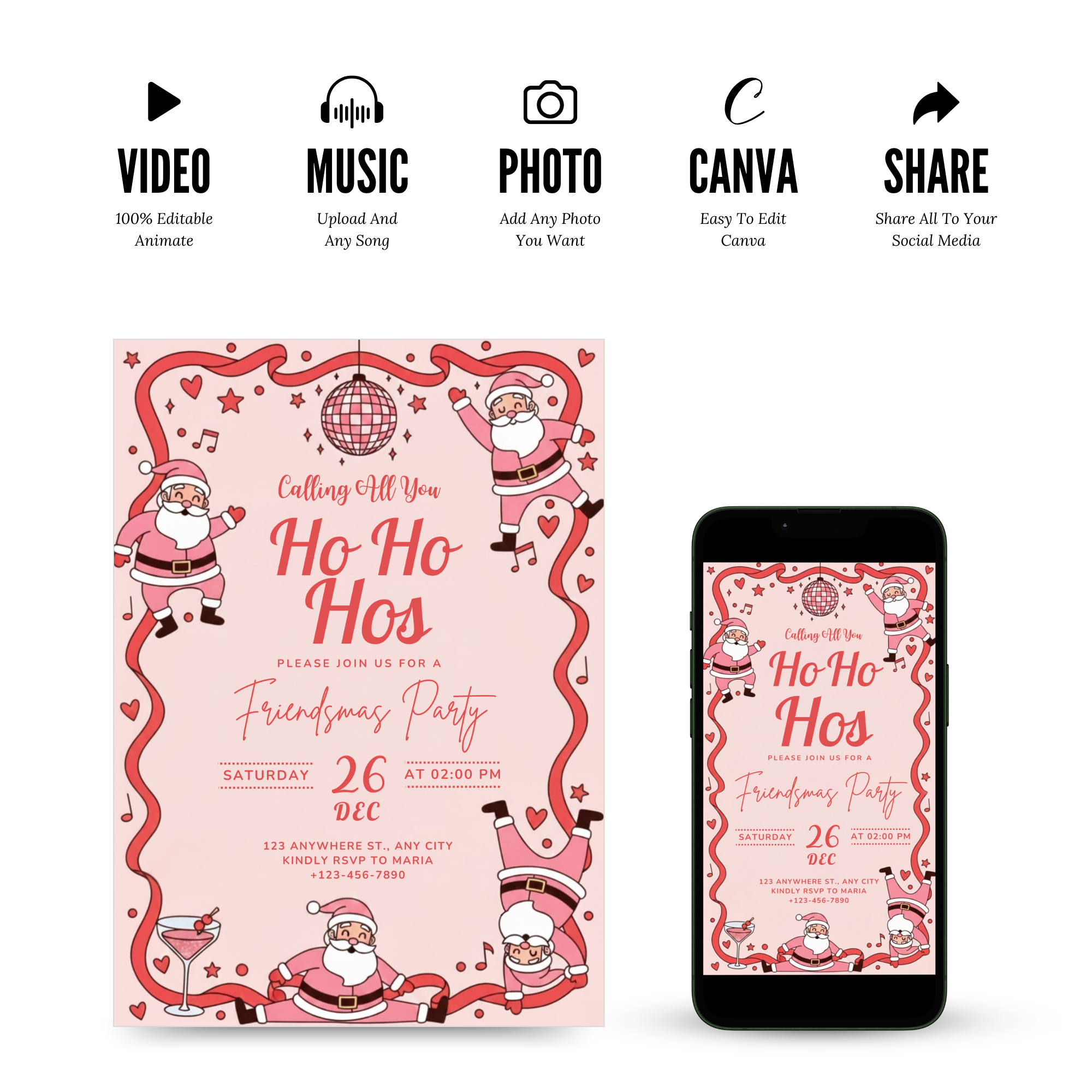 Ho Ho Hos Funny Christmas Party Invitation - Earthyprints