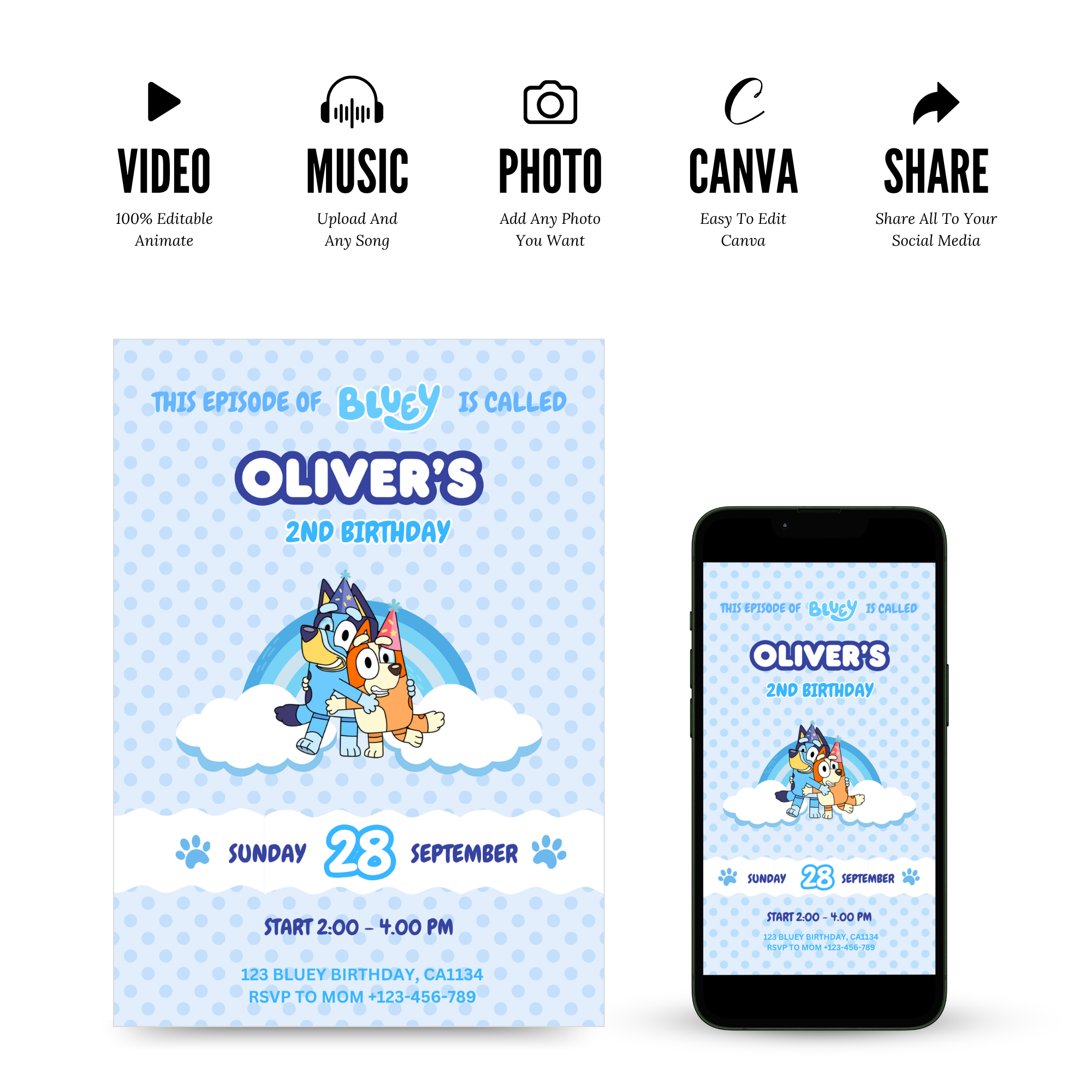Bluey Birthday Invitation Template for Boys & Girls