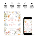 A Little Wildflower Baby Shower Invitation with soft watercolor flowers and greenery