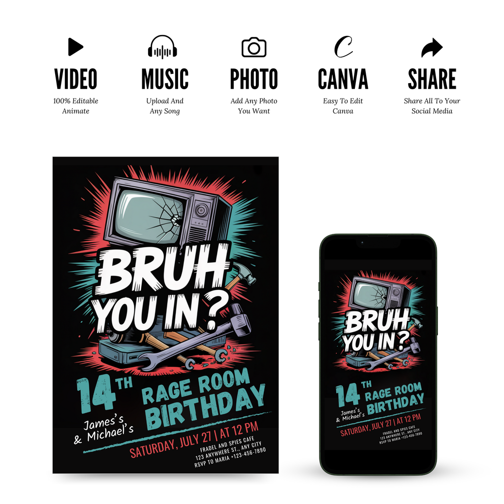 Editable Rage Room Party Invitation Template