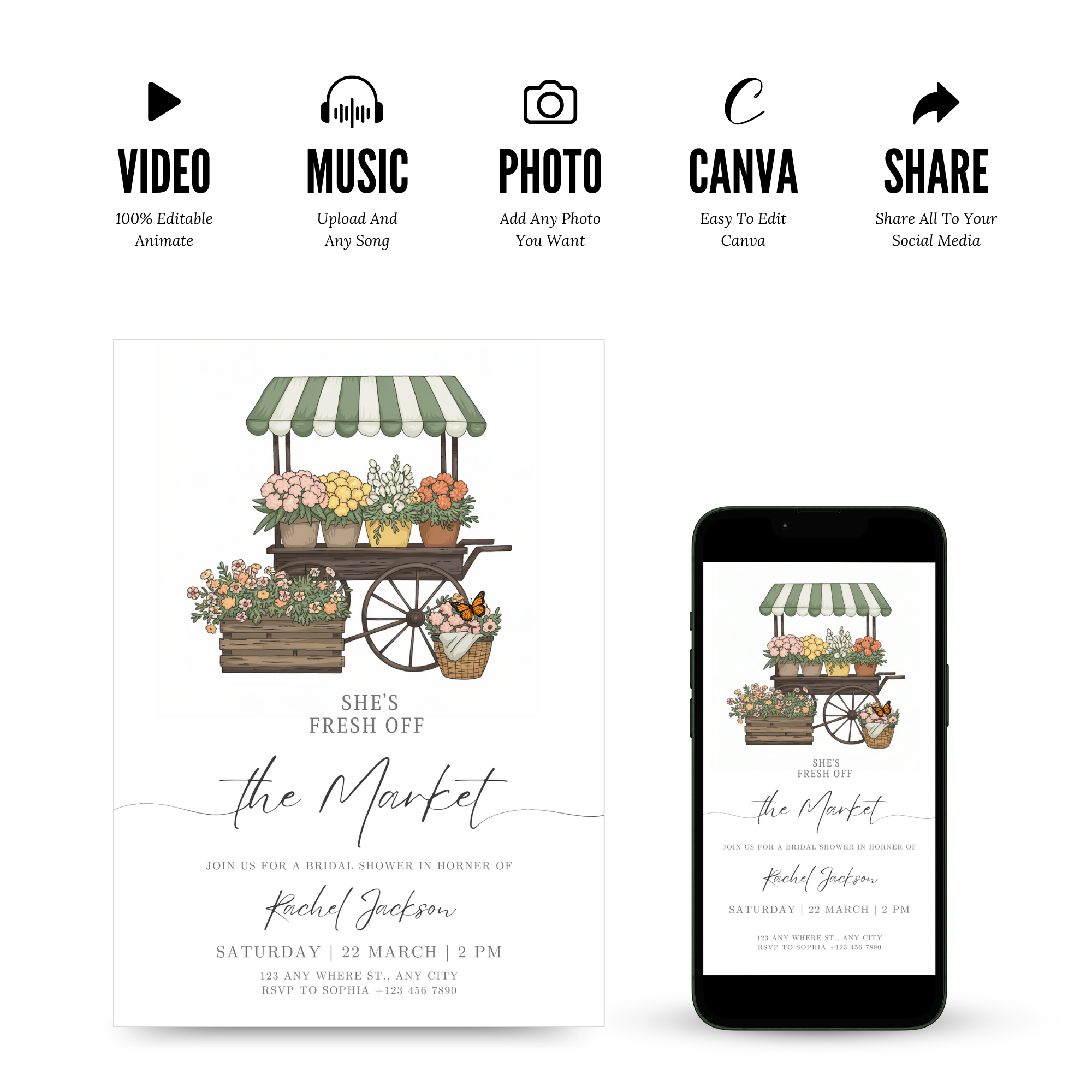 Off the Market Bridal Shower Wedding Invitation with modern typography