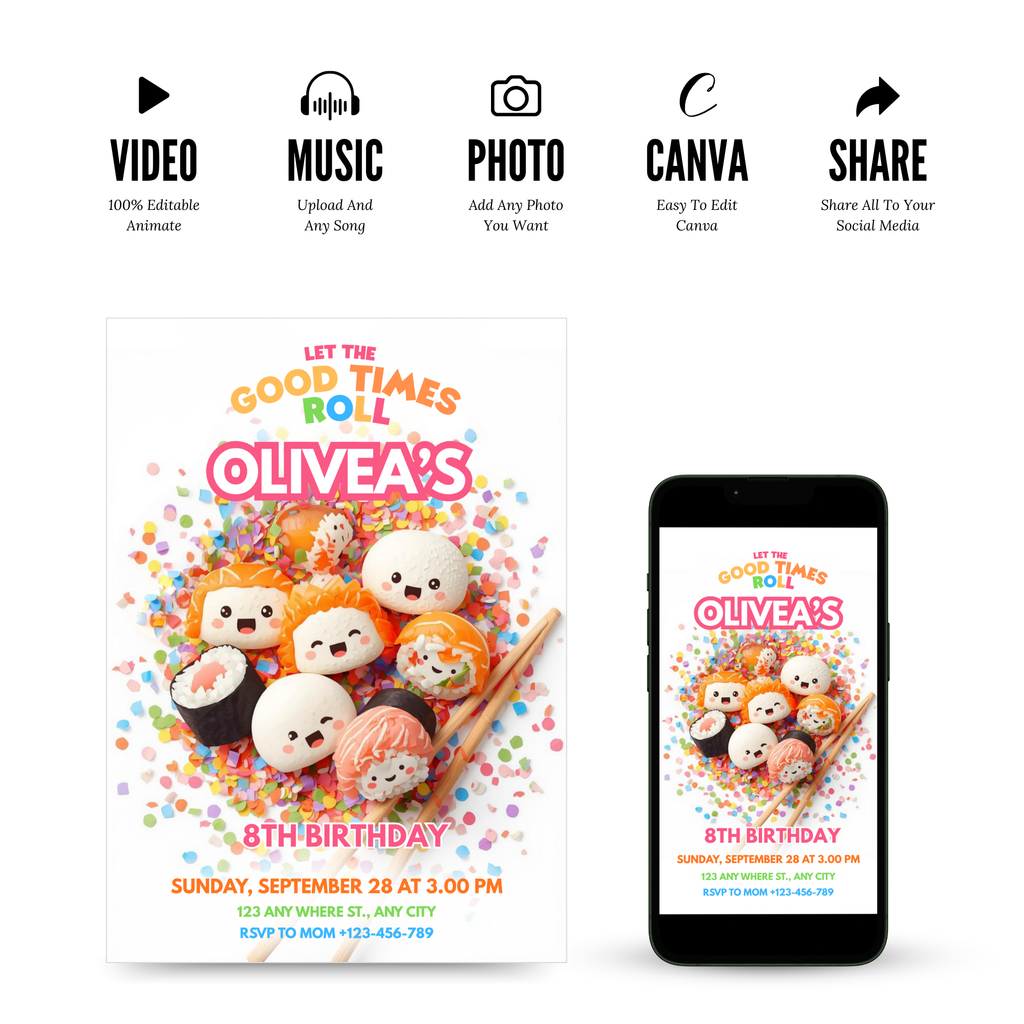 Sushi Birthday Party Invitation Template