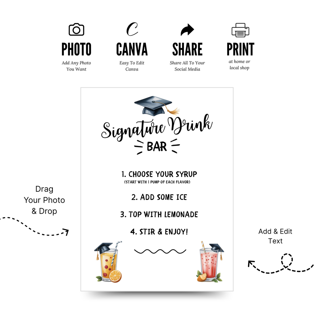 Customized Graduation Signature Drink Bar Menu