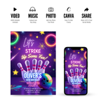 Bowling birthday invitation modern typography style