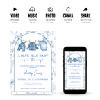 Blue Jean Baby Shower Invitation with denim texture and blue tones