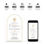 Elegant First Holy Communion invitation with soft neutral colors and religious design