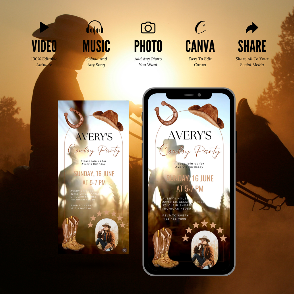Digital Cowboy First Rodeo Invitation Template