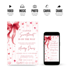 Little Sweetheart Baby Shower Invitation with pink hearts and Valentine theme design