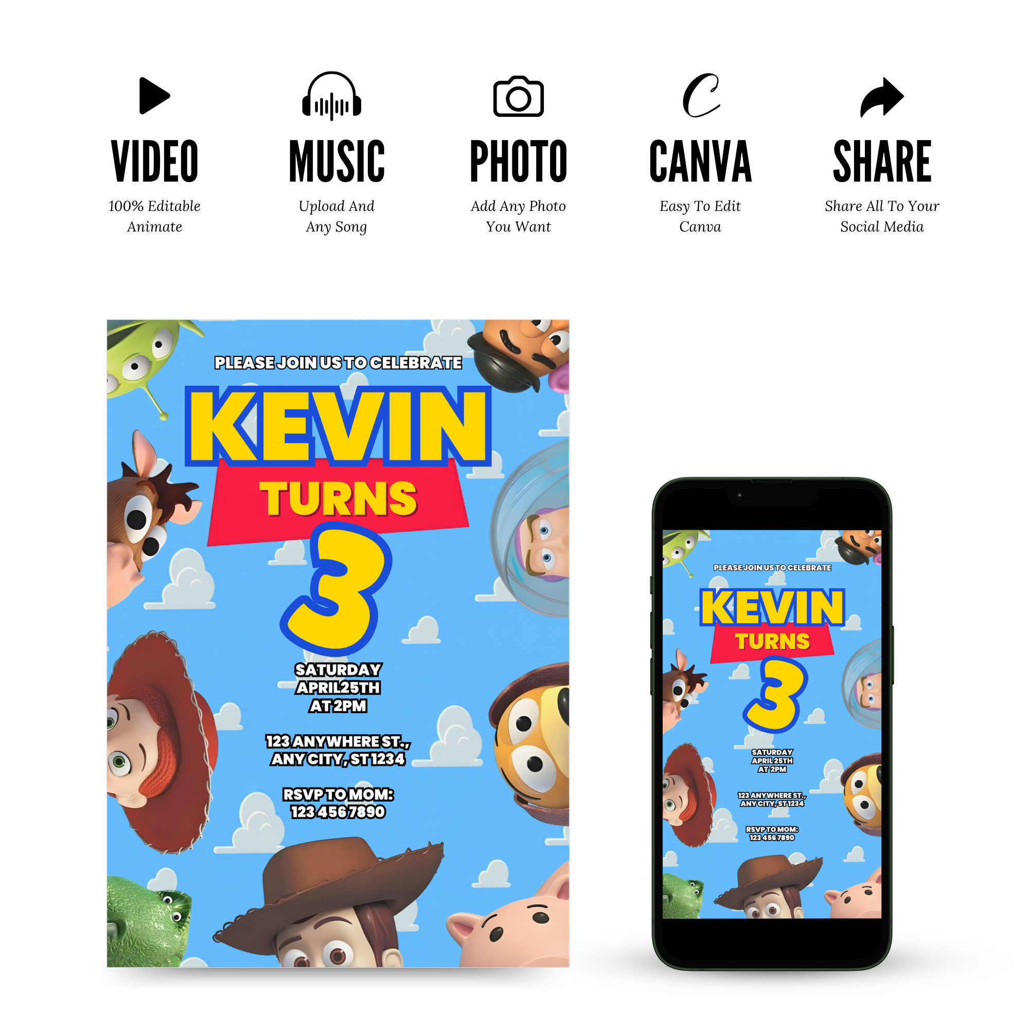 Toy Story birthday invitation for boys party