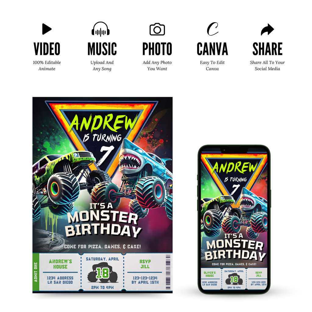 racing truck party invitation template kids