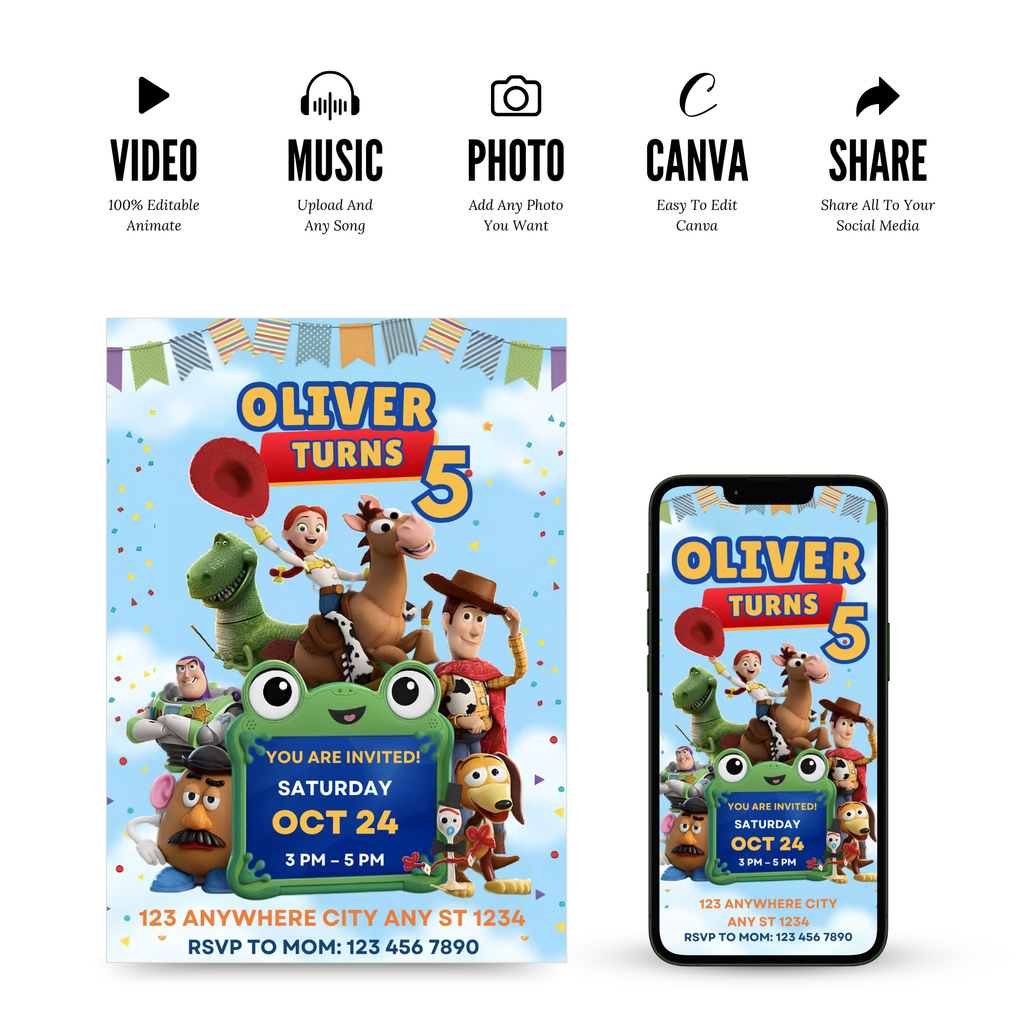 Editable Toy Story birthday party Canva invitation