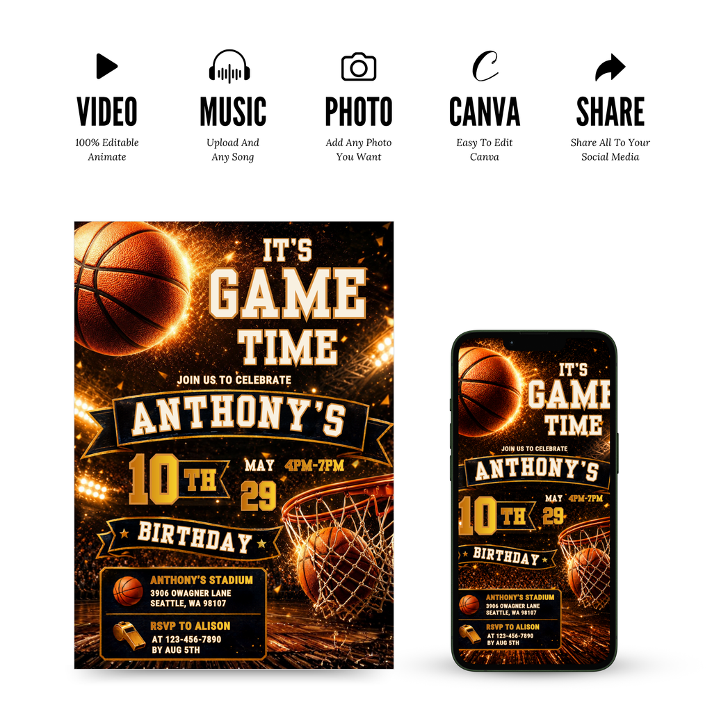 Kids basketball birthday invitation editable online