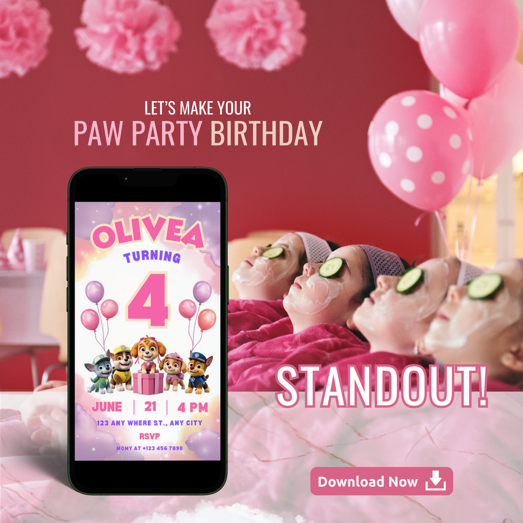 Pink Paw Patrol Digital Invitation for Girls