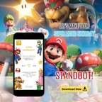 Digital Super Mario birthday invitation for kids gaming birthday party