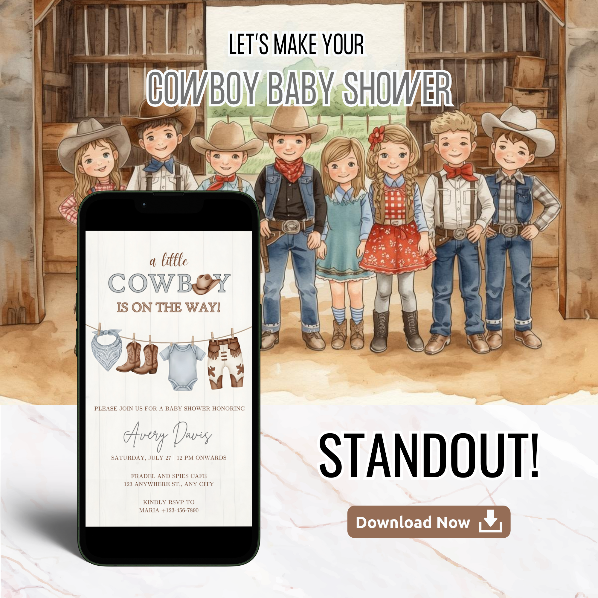 Cowboy Baby Shower Invitation | Western Theme Baby Shower