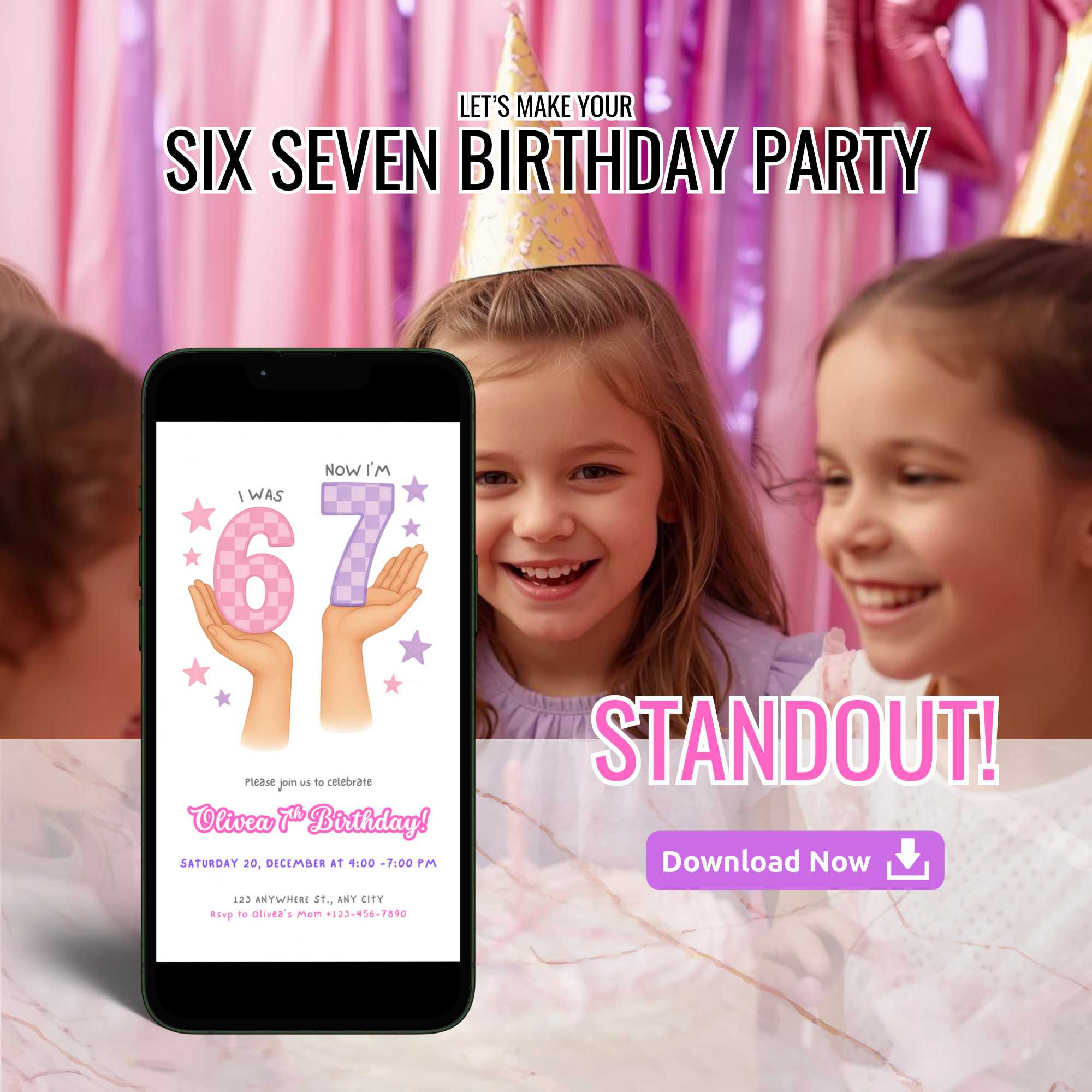 6-7 Birthday Invitation for Girls