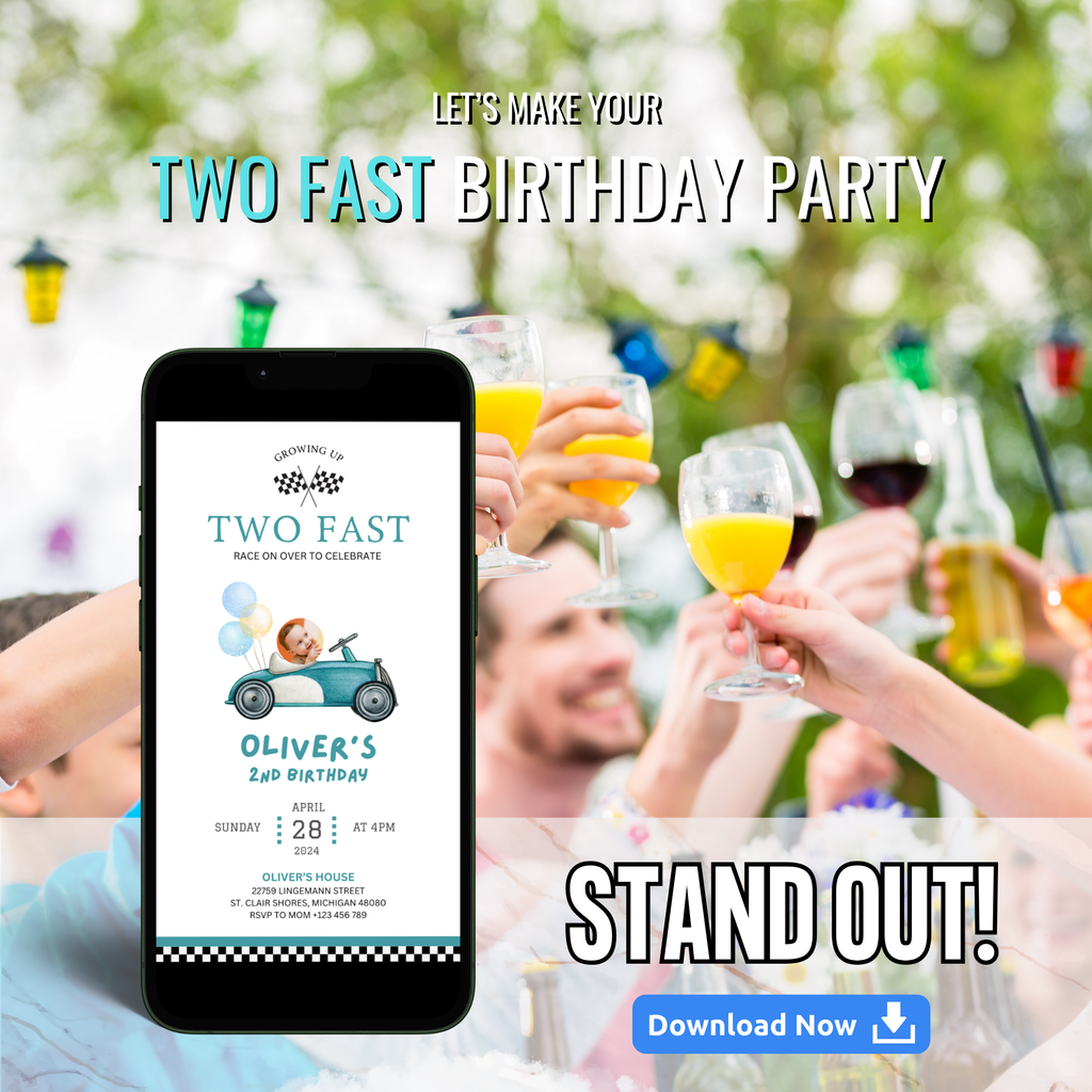digital race car birthday invitation download