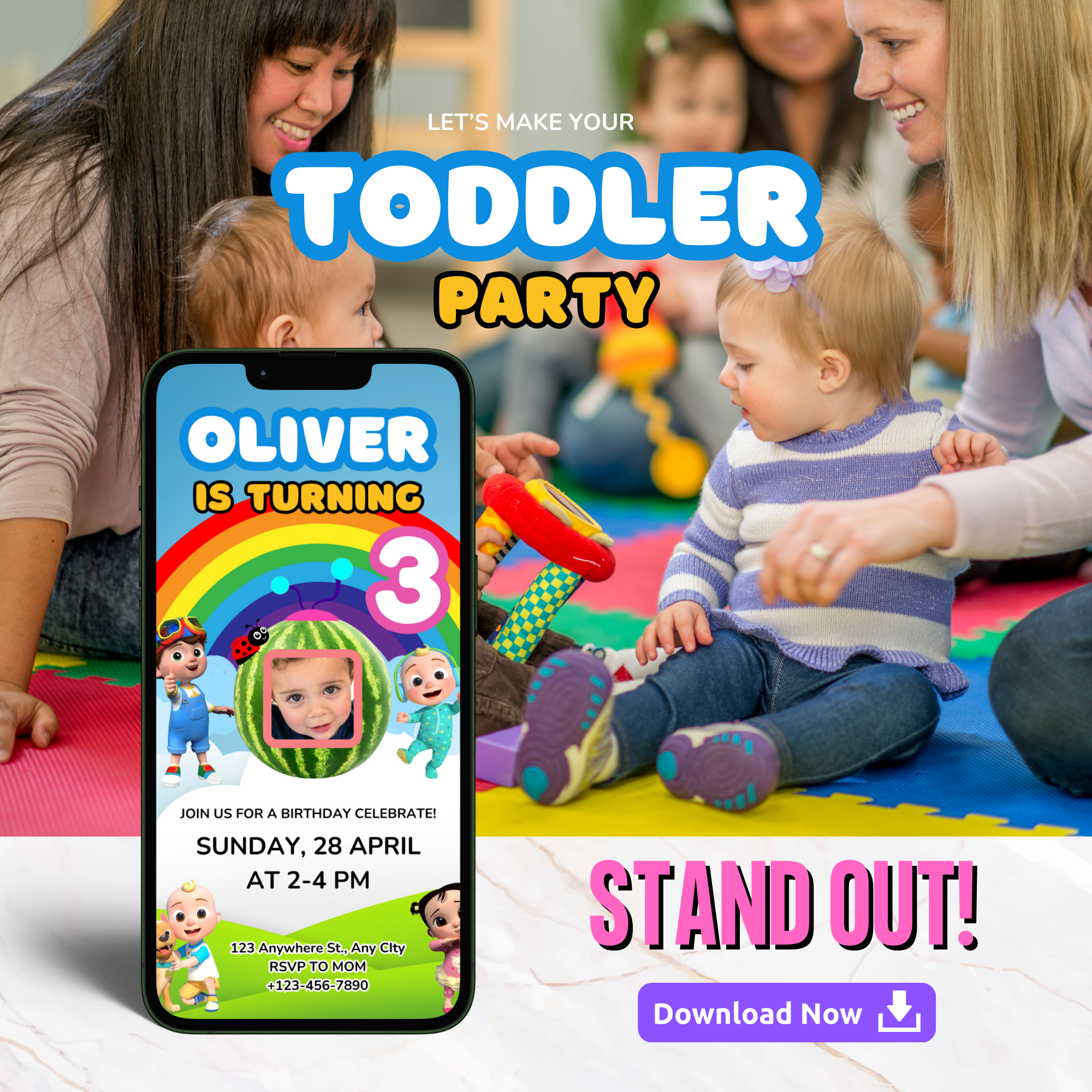 CoComelon birthday invitation template editable for kids party