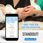 Boy baptism invitation with blue cross and elegant typography