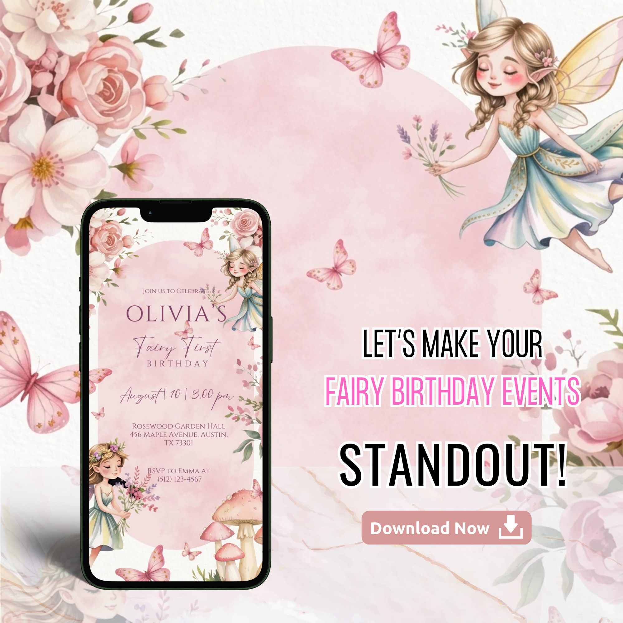 fairy wings birthday invitation template