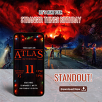 Stranger Things themed birthday invitation with dark cinematic background