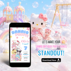 Editable Sanrio party invitation Canva template