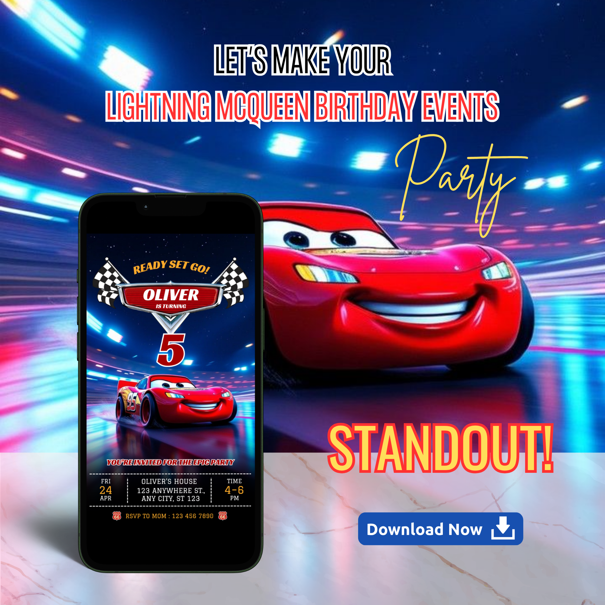 Printable Cars birthday invitation racing party theme