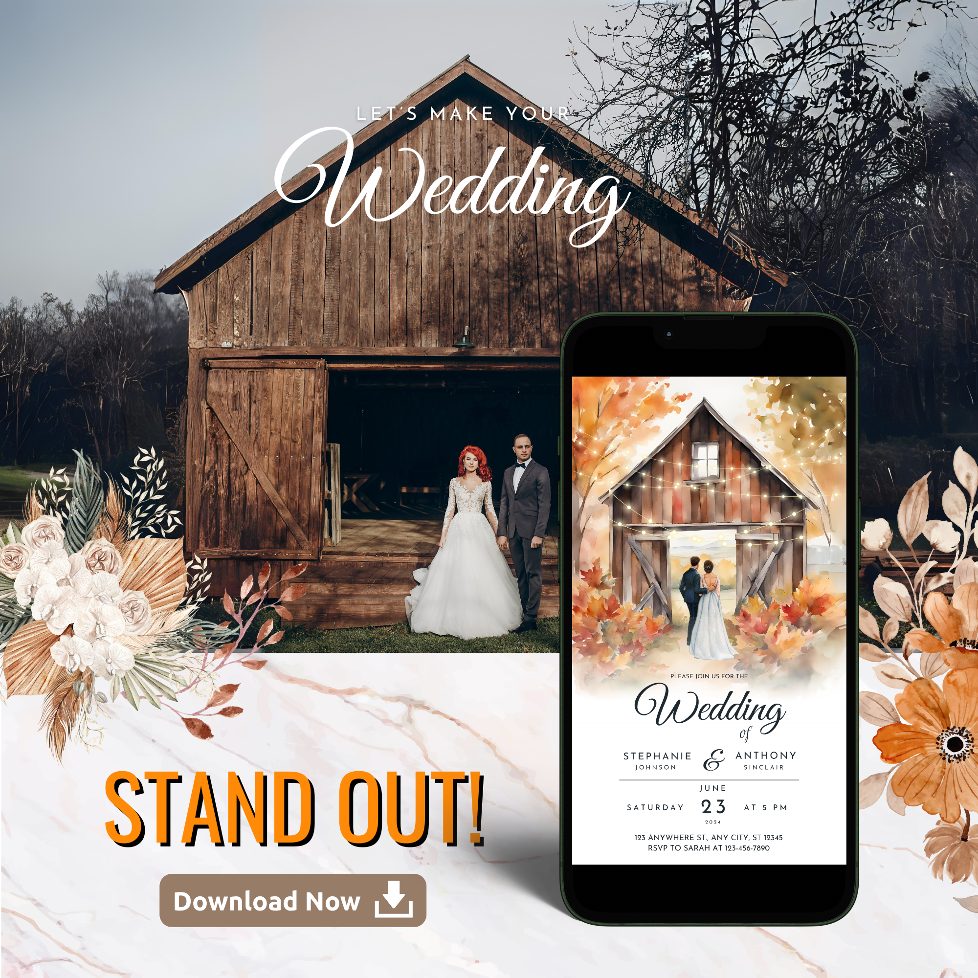 Rustic Barn Wedding Invitation Template