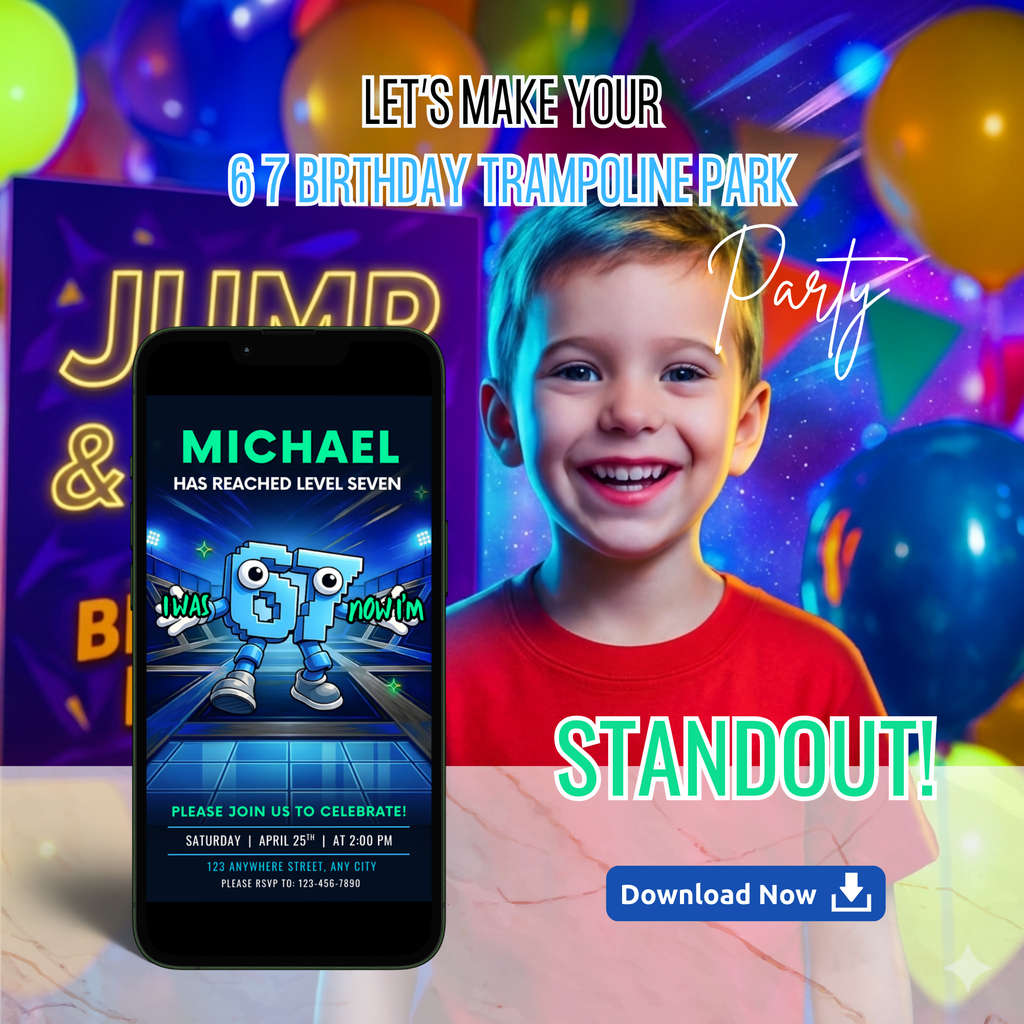 kids jumping party invitation trampoline park theme