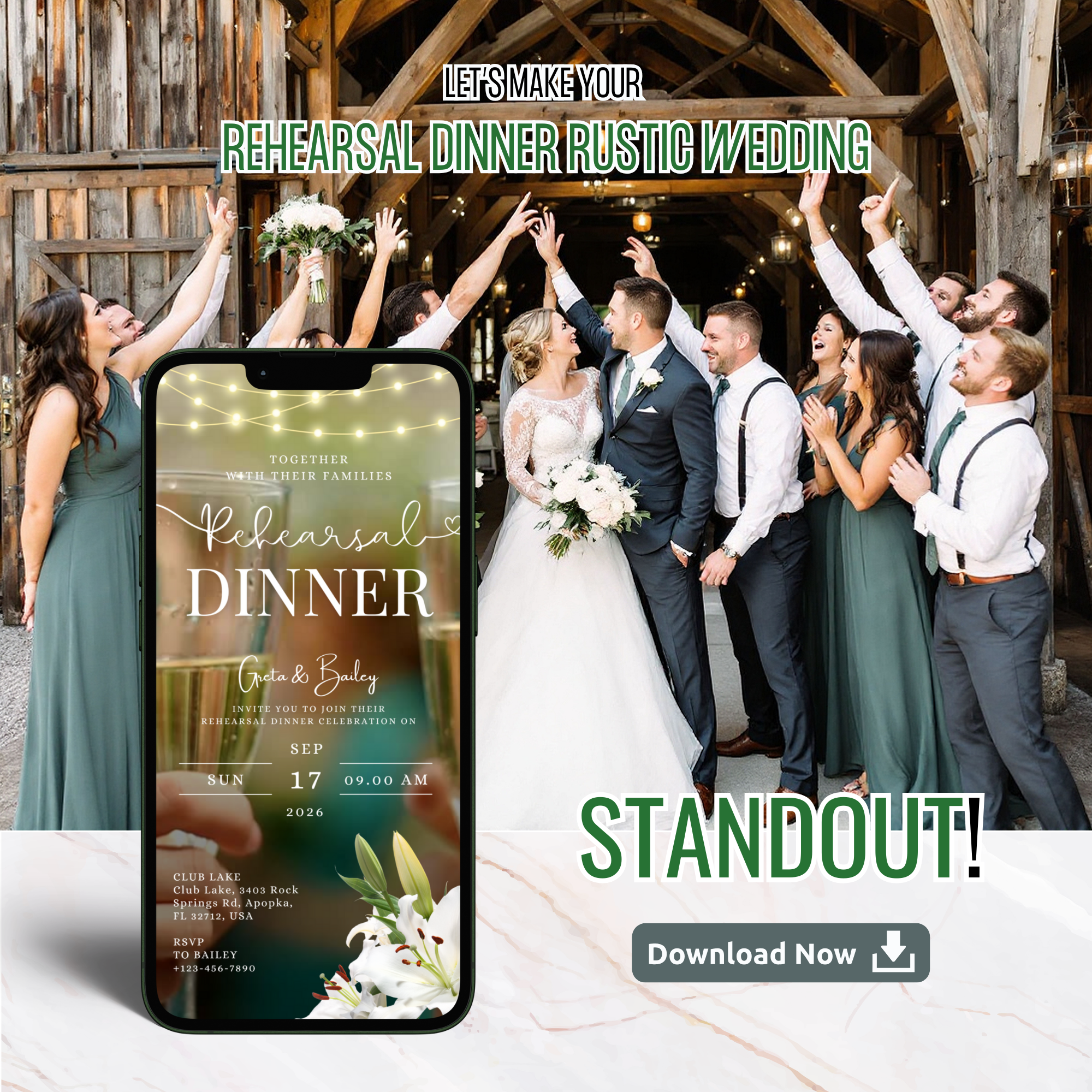 Country style rehearsal dinner rustic wedding invitation template