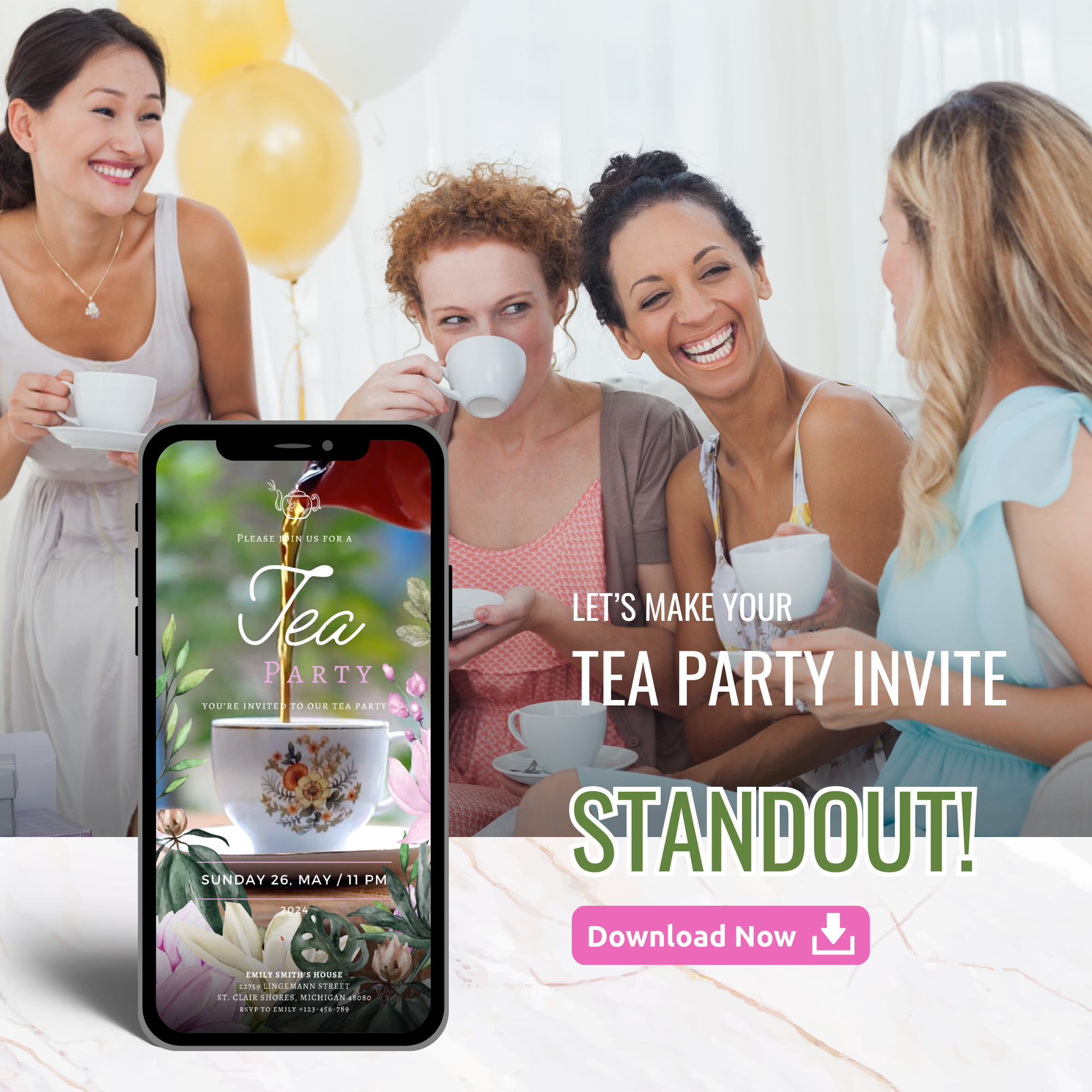 Digital Tea Party Invitation Template