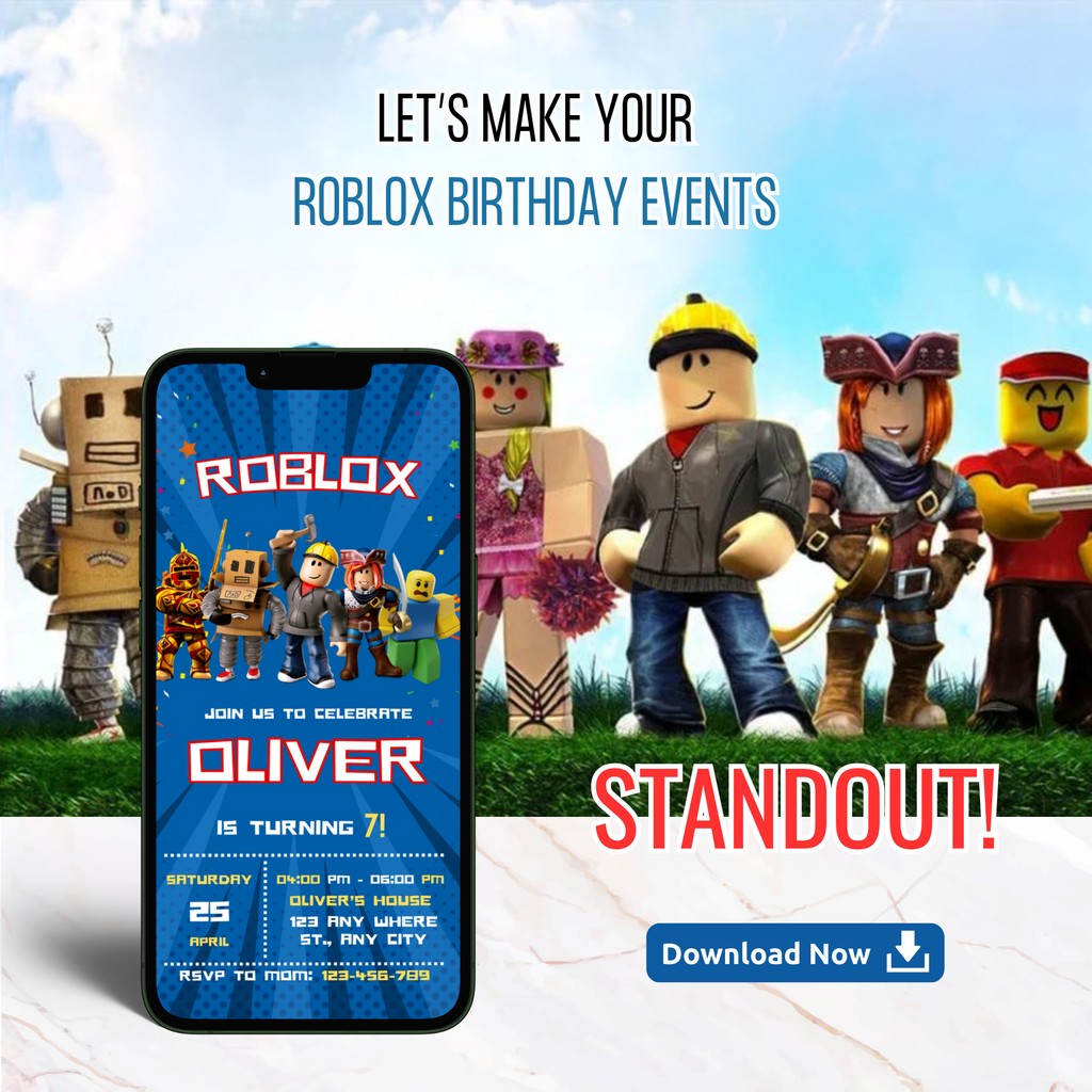 Fun gaming Roblox birthday party invitation