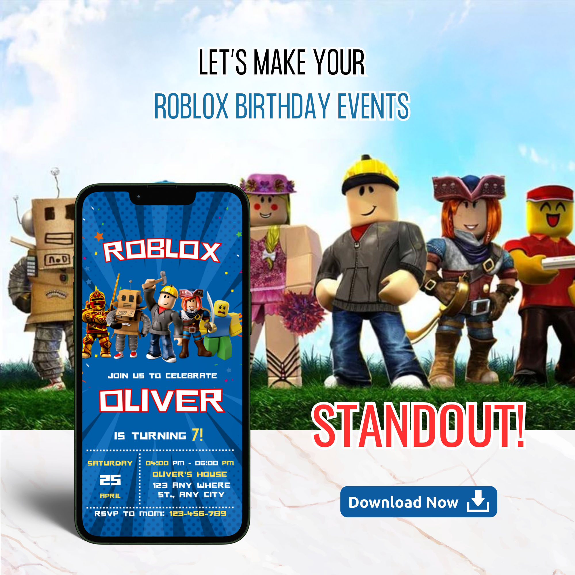 Fun gaming Roblox birthday party invitation