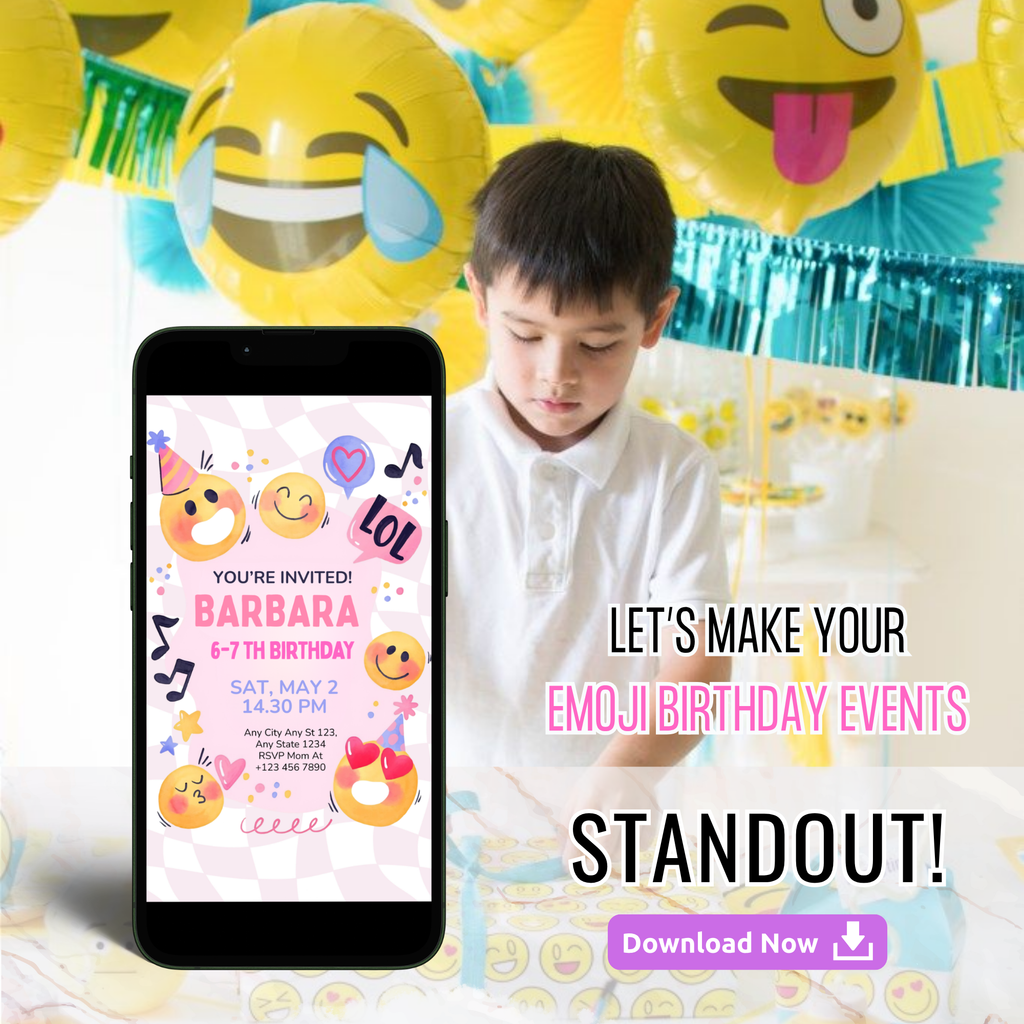 cute emoji birthday invitation editable template