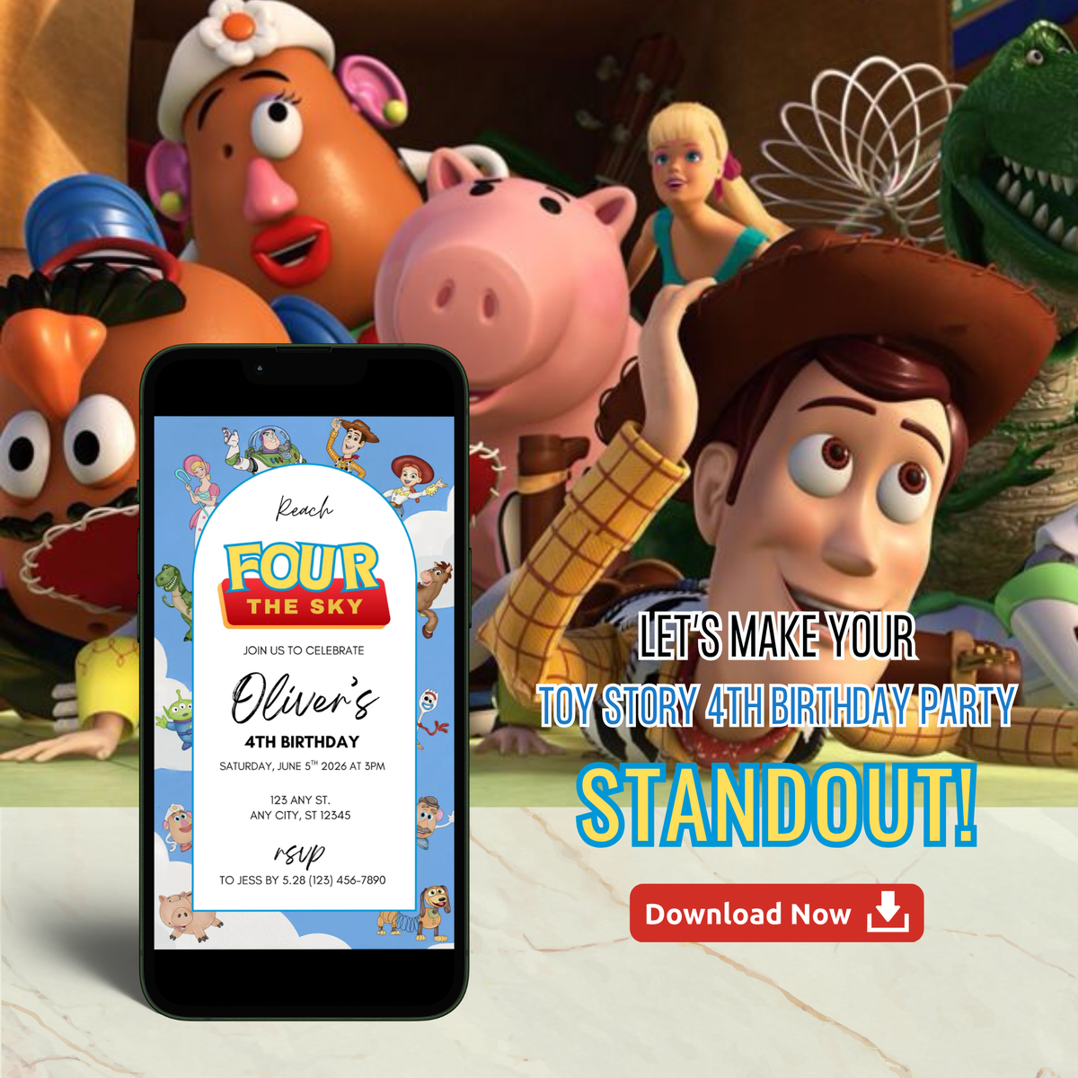Printable Toy Story birthday party invitation template
