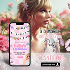 Fun girly birthday invitation with bold typography and colors