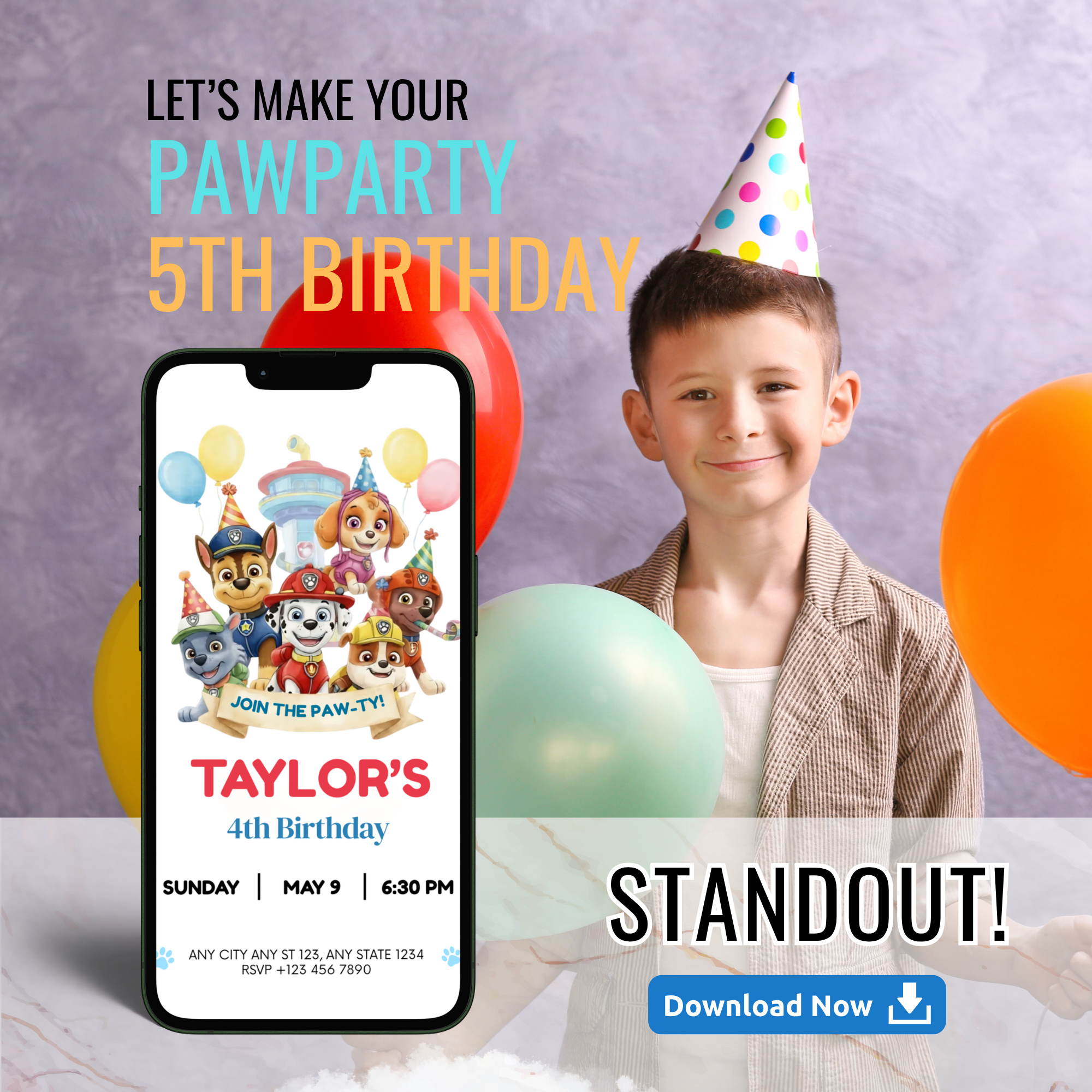 paw patrol birthday invitation editable template