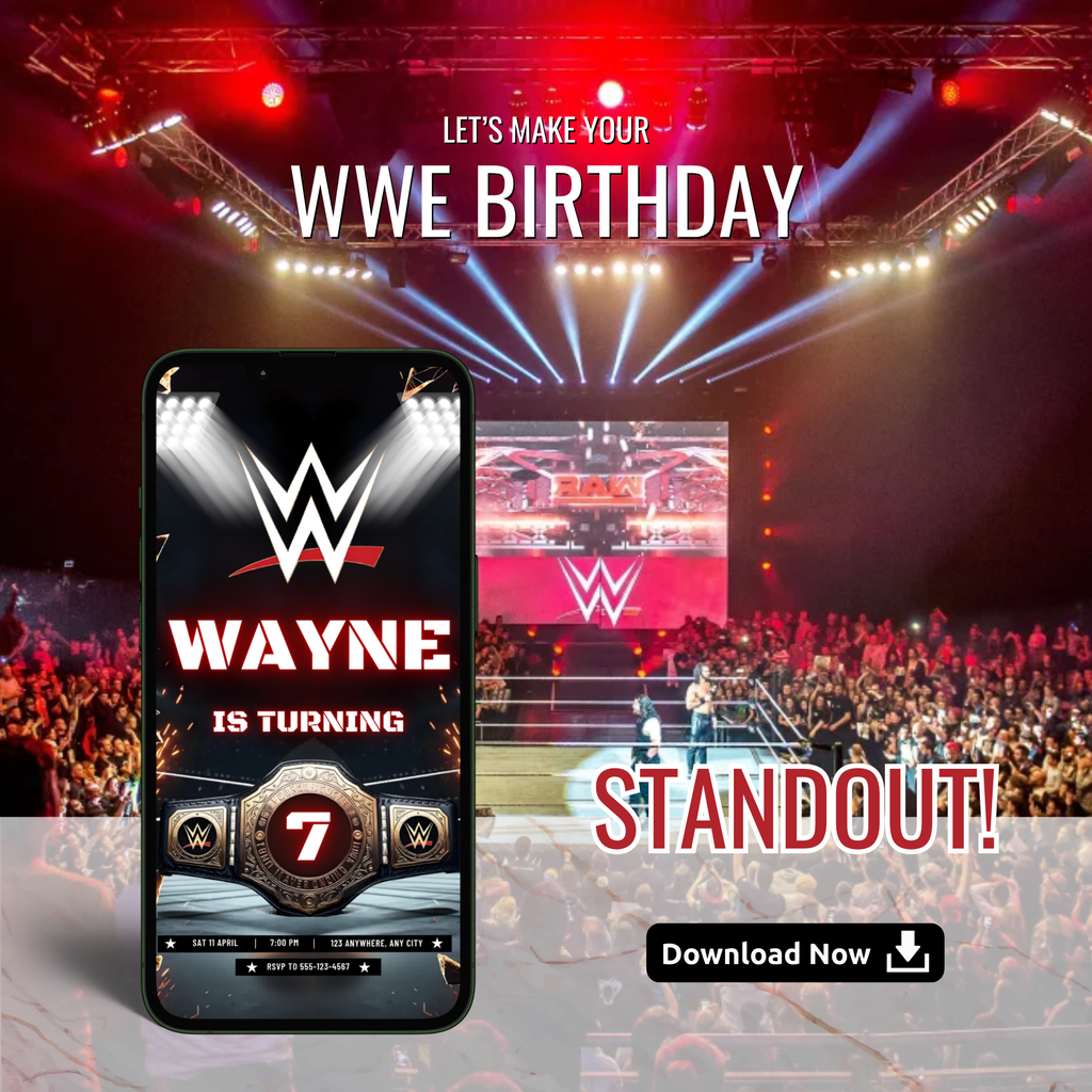 WWE themed kids birthday invitation modern design