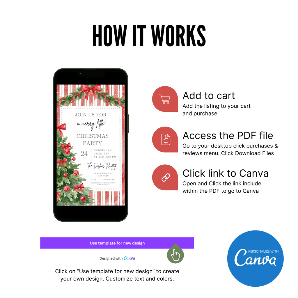 Editable Red Bow Holiday Gathering Invitation Template