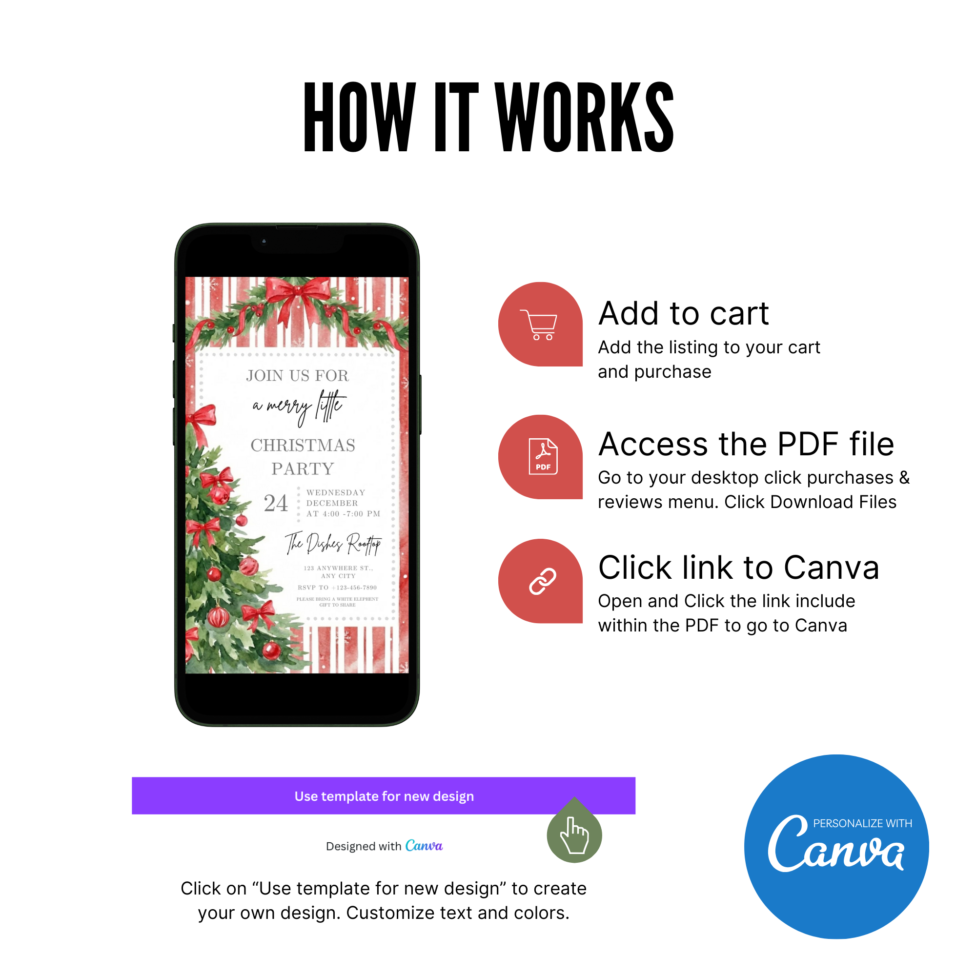 Editable Red Bow Holiday Gathering Invitation Template